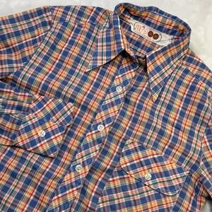 Vintage 1970s Huk-A-Poo Plaid Print Disco Shirt Retro Western Button Up Small